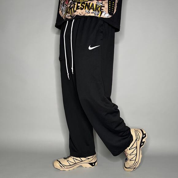 Vintage Y2K Nike Sweatpants Mens XL Baggy Wide Leg Jet Black White Polyester